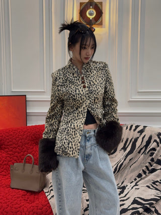 CARELLI - Dolly Leopard Jacket in Beige Leopard Print