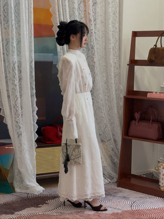 MAGDA BUTRYM - Embroidered High-Neck Midi Dress with Blouson Bodice