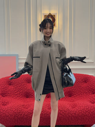 THE MANNEI - Snap-collar Bomber Jacket in Grey