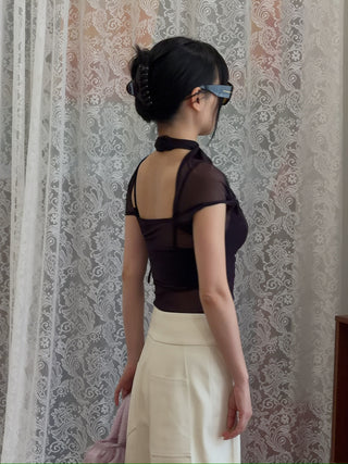 COPERNI ASYMMETRIC DRAPED MESH TOP