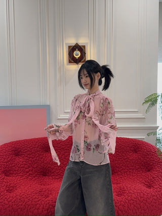 BLUMARINE - Rose Print Silk Creponne Blouse