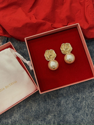 MAGDA BUTRYM - Rose Pearl Drop Earrings in Gold