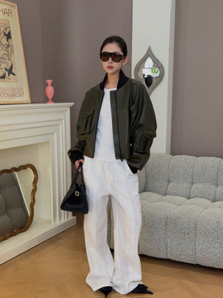 THE MANNEI LE MANS CROPPED BOMBER GREEN