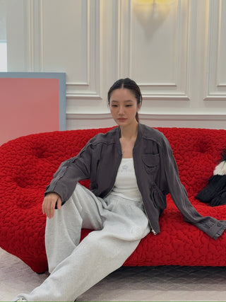 OPEN YY LINEN PANELED BOMBER