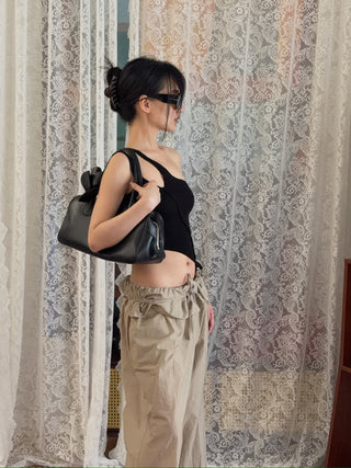 SAMI MIRO VINTAGE Asymmetric One Shoulder Tank in Black Rib