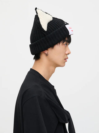 LOVERBOY - CHUNKY EARS BEANIE in Black and ECRU