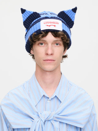 LOVERBOY - CHUNKY EARS BEANIE in  BLUE NAVY STRIPE