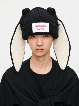 LOVERBOY - Chunky Rabbit Beanie in Black Ecru