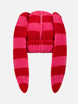 LOVERBOY - CHUNKY RABBIT BEANIE in RED PINK STRIPE