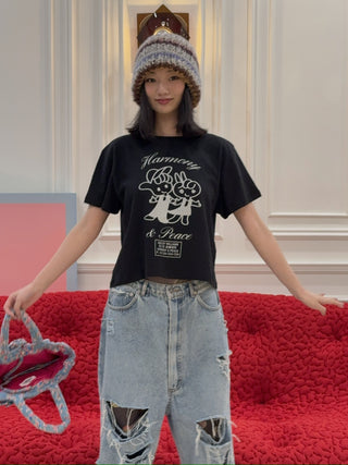 ASHLEY WILLIAMS - BLACK CROPPED T-SHIRT / HAMORNY & PEACE