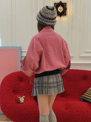 BLUMARINE DENIM BOMBER JACKET BUBBLEGUM