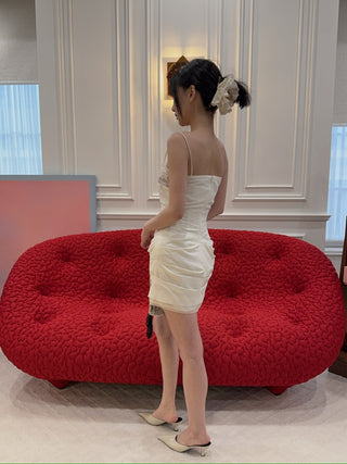 MAGDA BUTRYM - Mini corset dress with lace neckline in cream