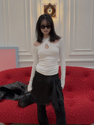 VAILLANT STUDIO - RIBBED COTTON TOP WITH CROSSED STRAPS / WHITE