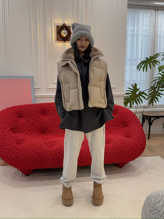 YVES SALOMON - Flannel gilet with sable fur collar