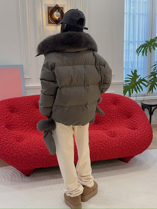 YVES SALOMON - Short down jacket with detachable fox fur collar and mittens