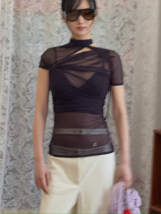 COPERNI ASYMMETRIC DRAPED MESH TOP