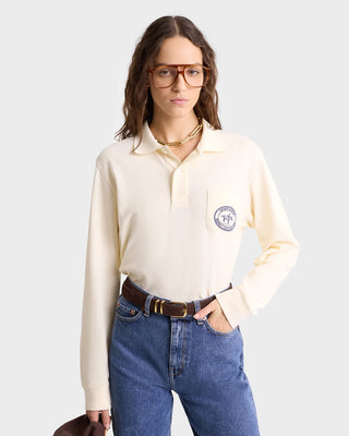 SPORTY & RICH - Riding Club Longsleeve Pique Polo in Cream