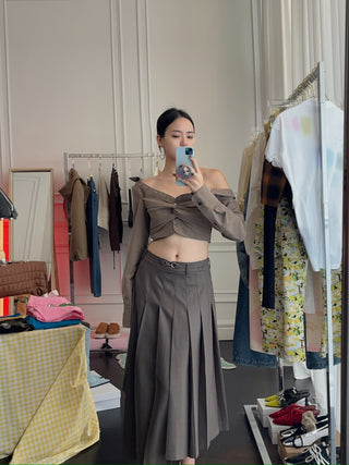 ROKH Box Pleats Midi Skirt