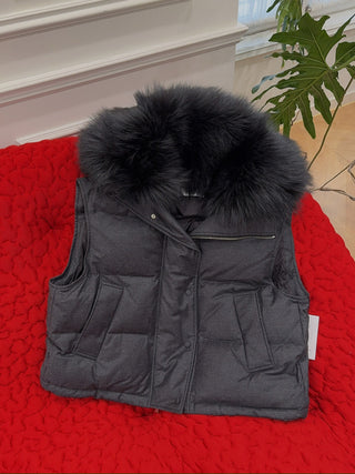 YVES SALOMON - VEST MADE WITH LORO PIANA FLANNEL FABRIC/FOX