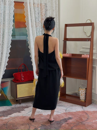 16ARLINGTON Vide Feather Midi Dress in Black