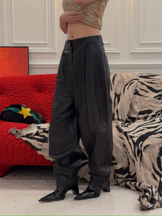 YVES SALOMON - Lambskin Leather Balloon Pants in Black