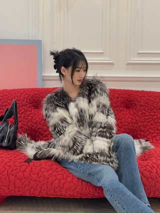 YVES SALOMON - COAT FOX BANDS/MERINOS KNITWEAR / NUANCE LUNE