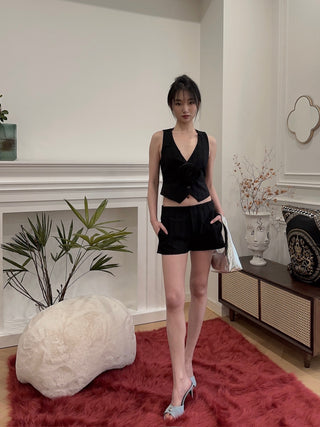 BLUMARINE Plated Fabric Vest With 3D Rose