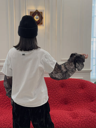 NATASHA ZINKO COMBO FLORAL PRINT TSHIRT LS PUSSY BOW BLOUSE