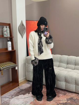 NATASHA ZINKO COMBO FLORAL PRINT TSHIRT LS PUSSY BOW BLOUSE