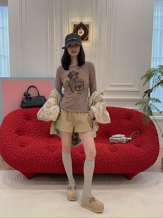 OPEN YY - PET CLUB SHEER LONG SLEEVE / BEIGE