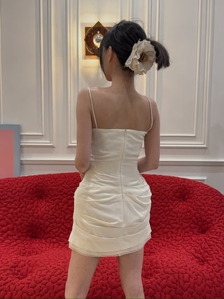 MAGDA BUTRYM - Mini corset dress with lace neckline in cream