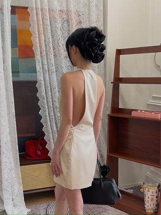 THE ANDAMANE VERUSHKA MINI  Cowl Neck Mini Dress Ivory