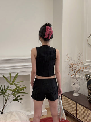BLUMARINE Plated Fabric Vest With 3D Rose