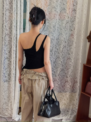 SAMI MIRO VINTAGE Asymmetric One Shoulder Tank in Black Rib