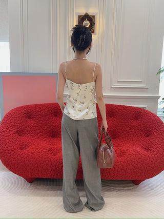 MAGDA BUTRYM - Flower appliqué silk tank in cream print