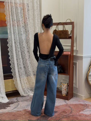 THE ANDAMANE VERONICA BODYSUIT Long Sleeve Open Back Bodysuit Black