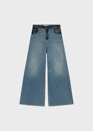 BLUMARINE - SUPERWIDE-LEG JEANS WITH LACE DETAILS