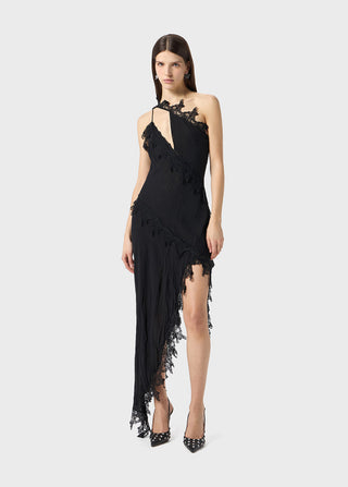 BLUMARINE - Chiffon Dress With Lace in Black
