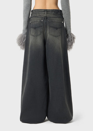 BLUMARINE - STONE-WASHED SUPERWIDE-LEG DENIM JEANS