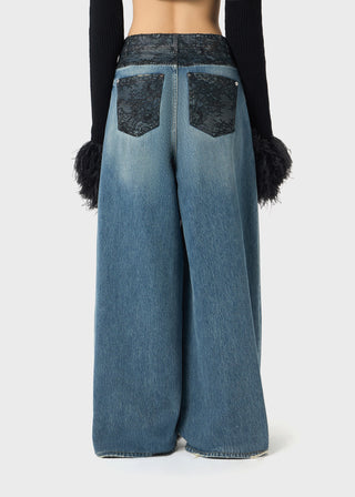 BLUMARINE - SUPERWIDE-LEG JEANS WITH LACE DETAILS