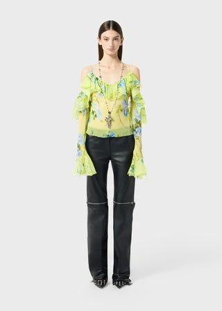 BLUMARINE - PRINTED SILK CREPONNE BLOUSE WITH RUFFLES