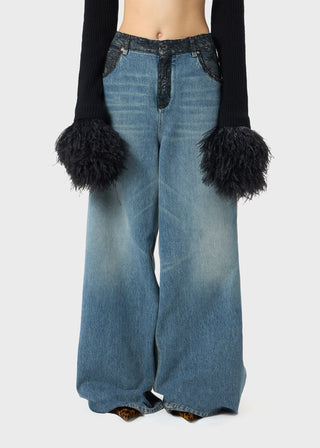 BLUMARINE - SUPERWIDE-LEG JEANS WITH LACE DETAILS