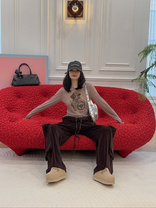 OPEN YY - ROLLED WAIST VELOUR CARGO PANTS / BROWN