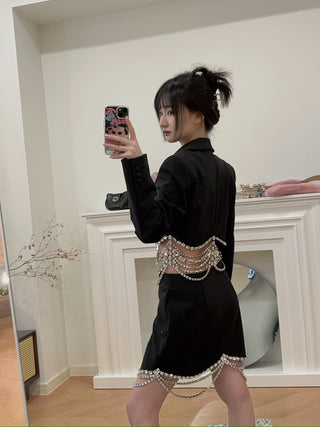AREA NYC Draped Crystal Scallop Mini Skirt