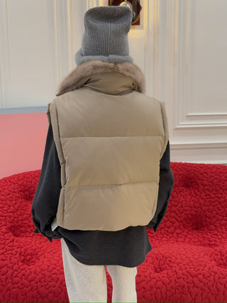 YVES SALOMON - Flannel gilet with sable fur collar