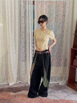 DARK PARK - Lady Ray around Crystal Panel Oversized Denim in Black