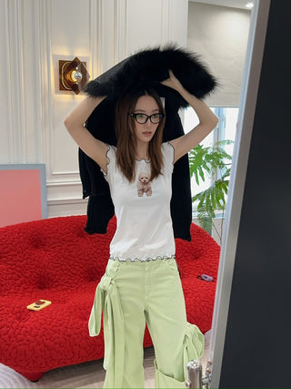 BLUMARINE DENIM PANTS WITH BOWS
