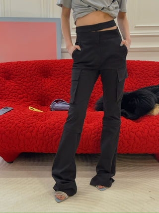 ANDREADAMO - FLARE PANTS WITH STRAPS / BLACK