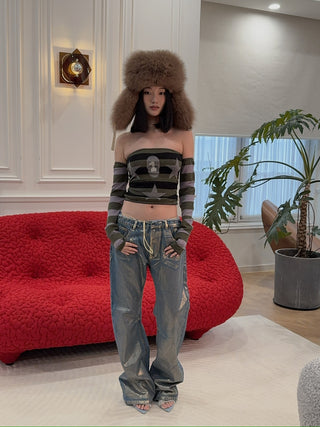 CORMIO - STRAIGHT FIT LOW-WAISTED DENIM JEANS / CREAM FOIL