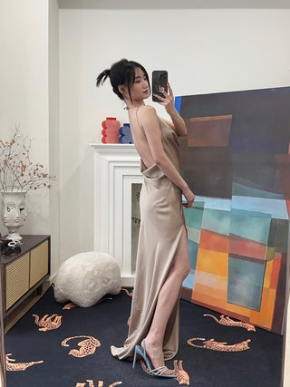 THE ANDAMANE Vera Maxi Slip Dress Greige